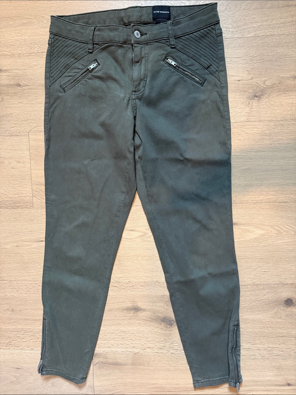Club Monaco Olive Skinny Moto Jeans